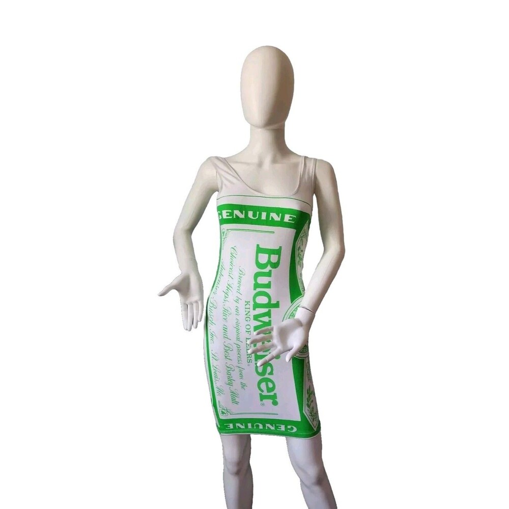 Rare Budweiser VTG Carabella Collections green & White Sleeveless Dress size 9